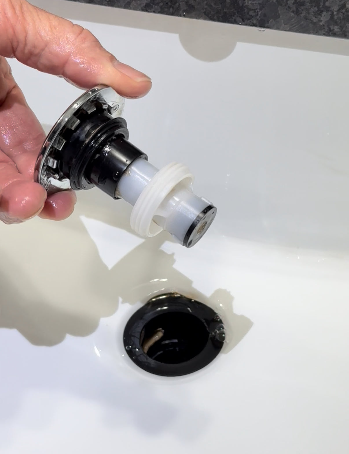 After water conditioning - sink drain is clean